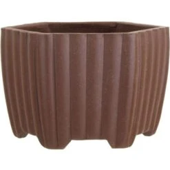 Bonsaischale 10.3x10.3x6.7cm Handarbeit Dunkelbraun Sechseckig Unglasiert