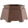 Bonsaischale 11x11x6.5cm Handarbeit Braun Sechseckig Unglasiert
